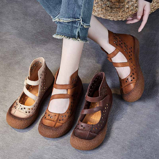 Retro soft sole hollow casual shoes