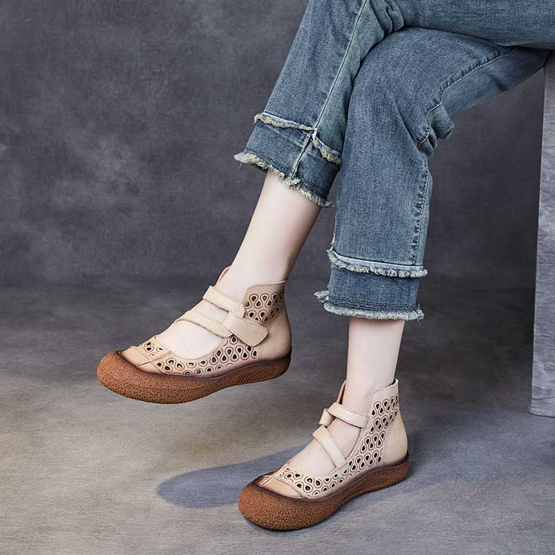 Retro soft sole hollow casual shoes