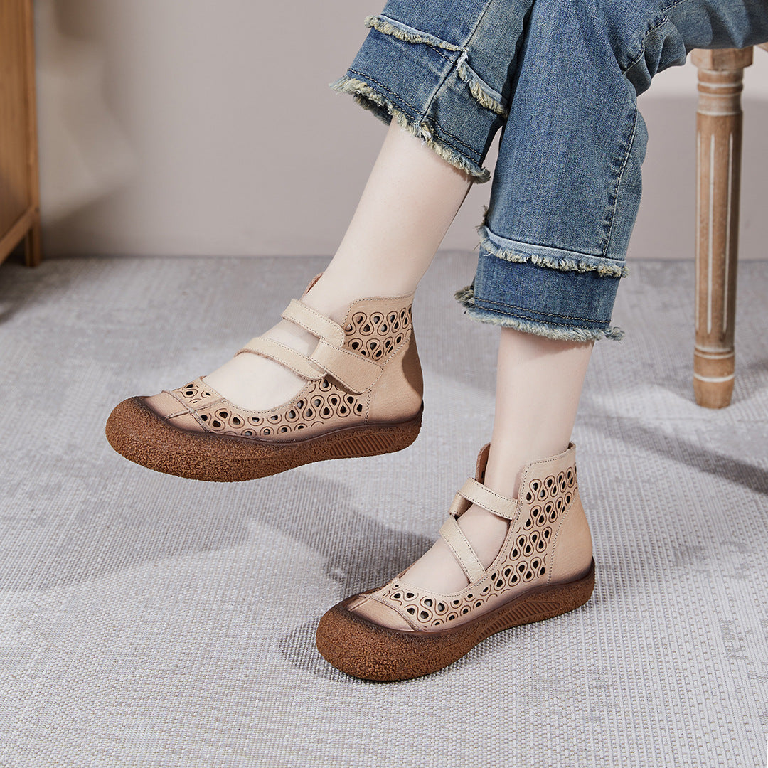 Retro soft sole hollow casual shoes