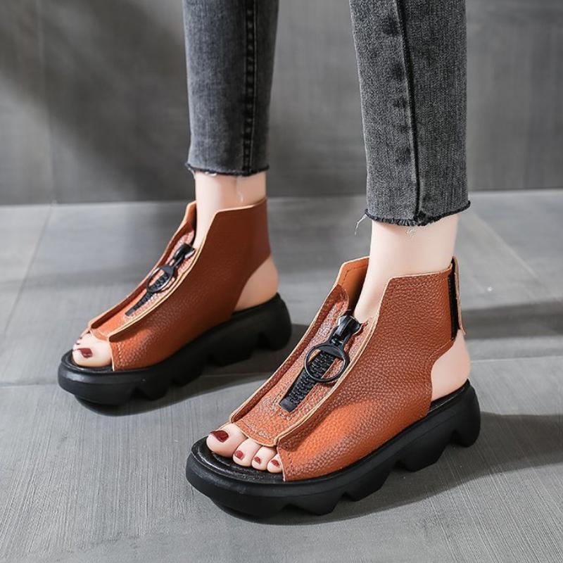 Retro zipper orthopedic sandals