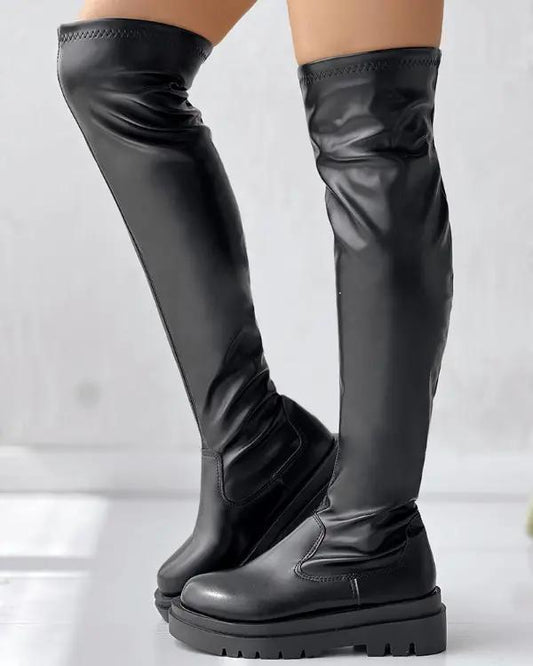 Platform Over-the-Knee Stretch Boots