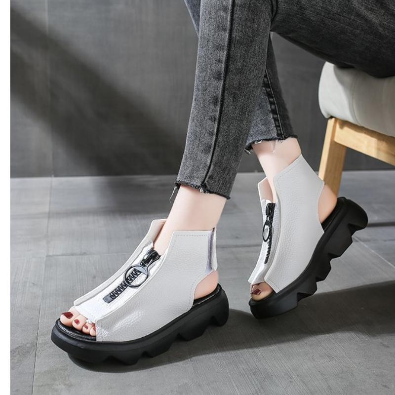 Retro zipper orthopedic sandals