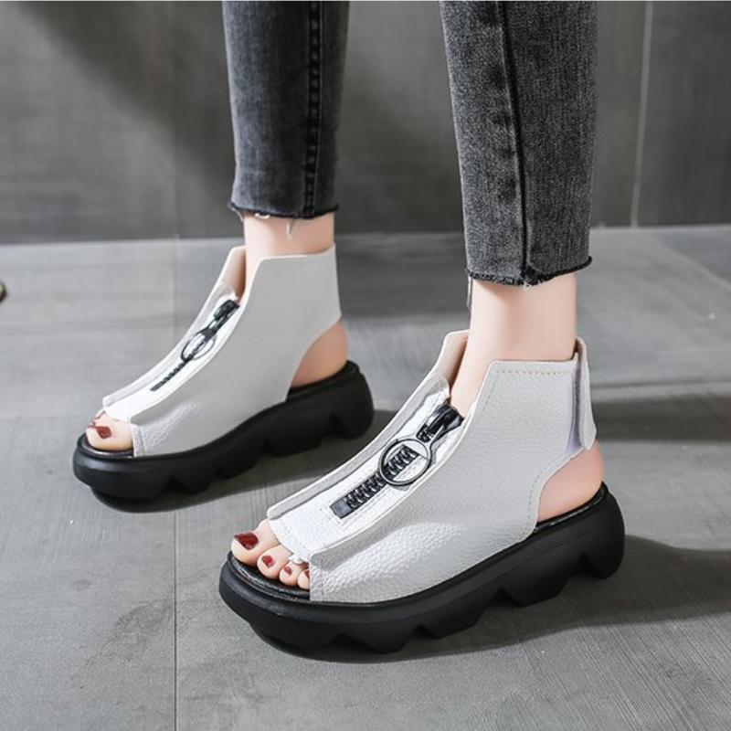 Retro zipper orthopedic sandals