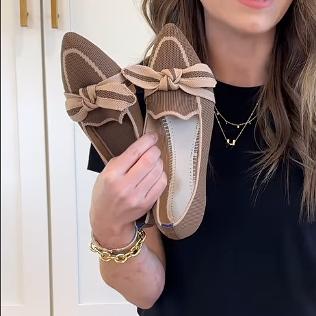 Women's Knit Fabric Bow Loafer Flats