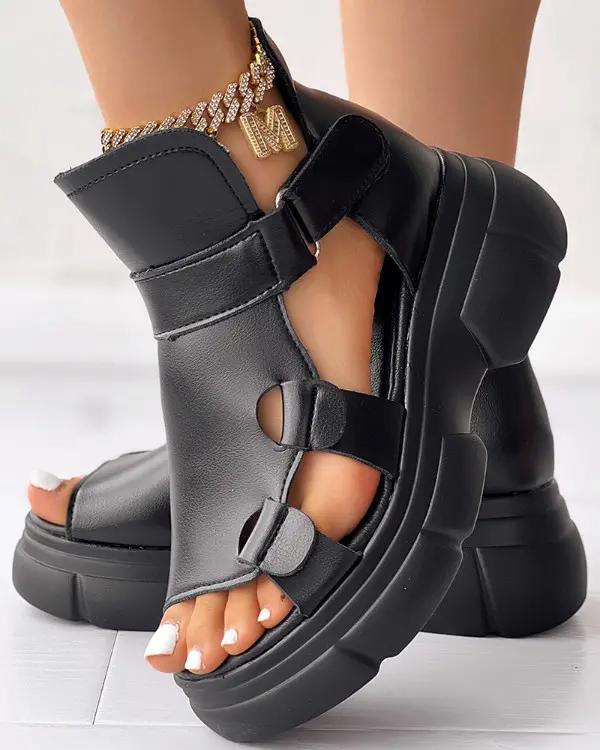 Peep Toe Velcro Platform Sandals