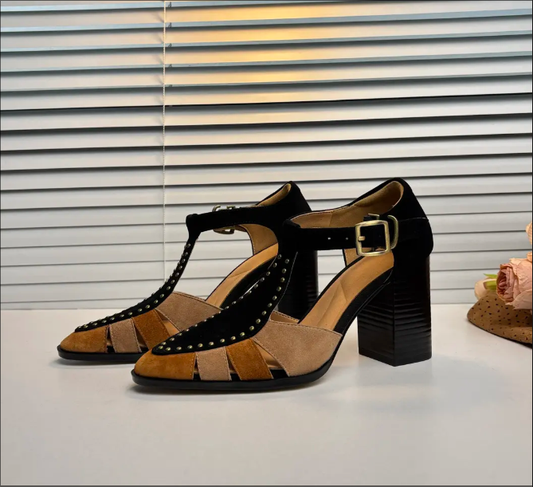 2025 New openwork Roman retro T-button color matching sandals