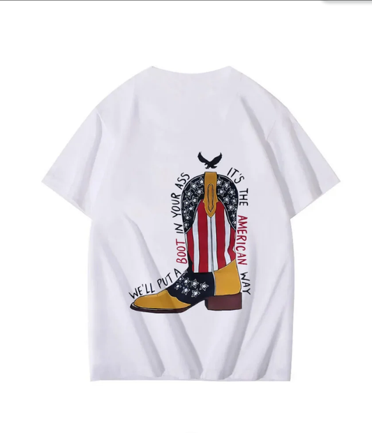 Short sleeves printed on American cowboy boots
