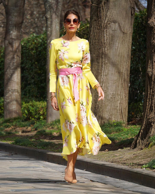 Light Yellow Floral Midi Dress