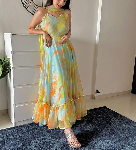 Yellow Printed Maxi Dress